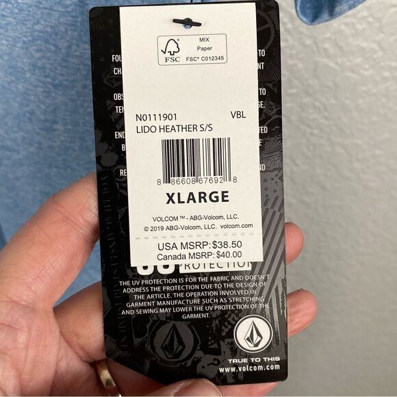 Volcom Mens Anti-UV 30+ UPF Crew Neck Short Sleeve Pullover T-Shirt Blue XL NWT - Picture 10 of 13